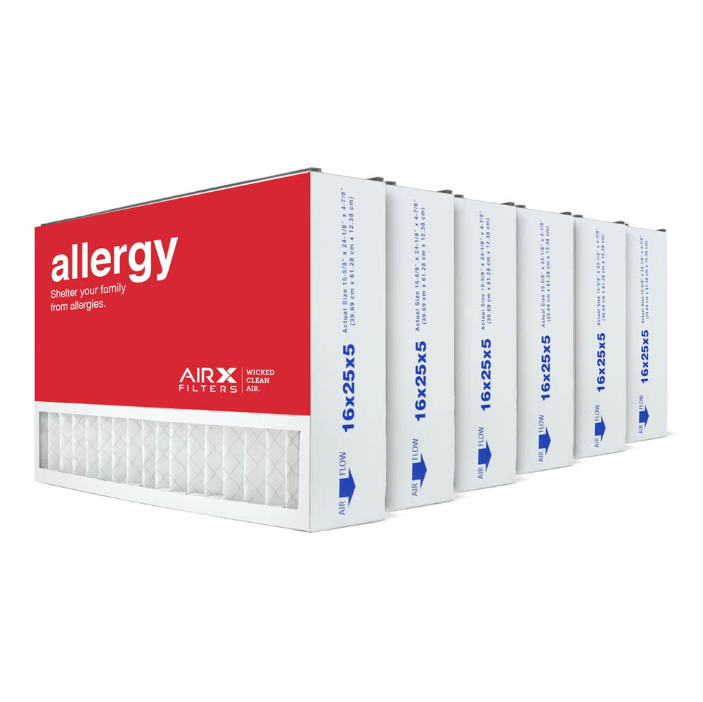 16x25x5 AIRx ALLERGY Air Bear 255649-105 Replacement Air Filter - MERV 11, 6-Pack