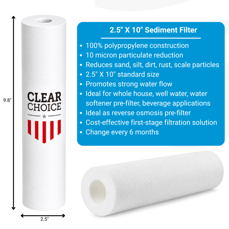 ClearChoice 2.5" x 10" Sediment Depth Cartridge - 10 micron, 2-Pack