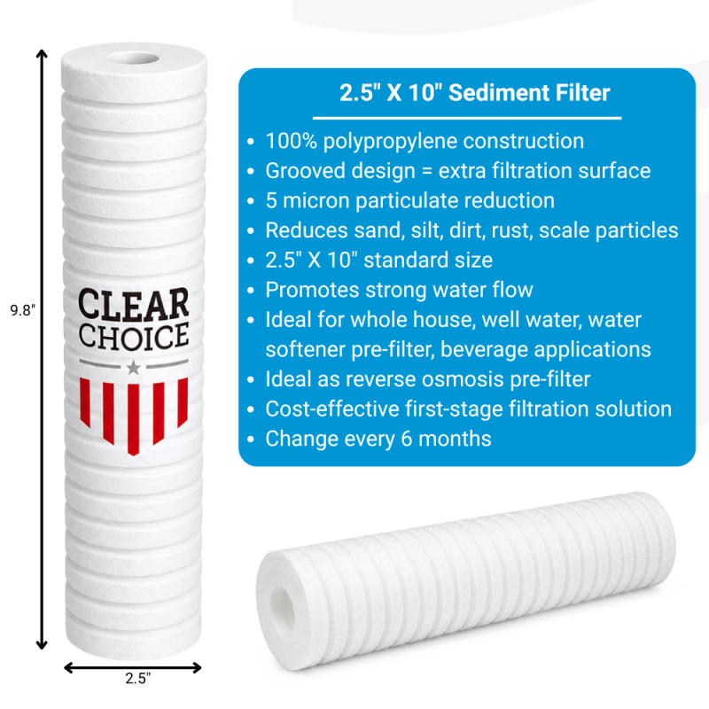 ClearChoice 2.5" x 10" Grooved Depth Sediment Cartridge 5 micron
