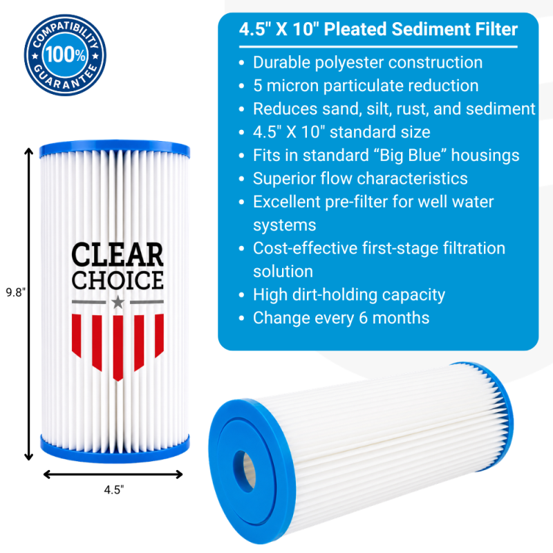 ClearChoice 4.5" x 10" BIG BLUE Pleated Sediment Cartridge 5 micron