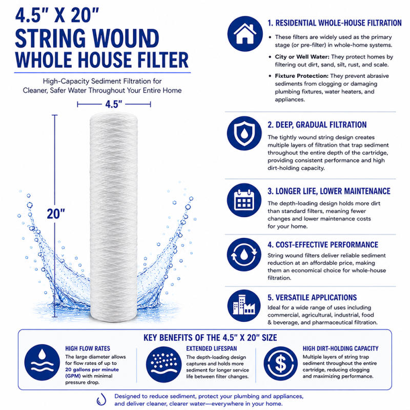 ClearChoice 4.5" x 20" BIG BLUE String Wound Sediment Cartridge 1 micron