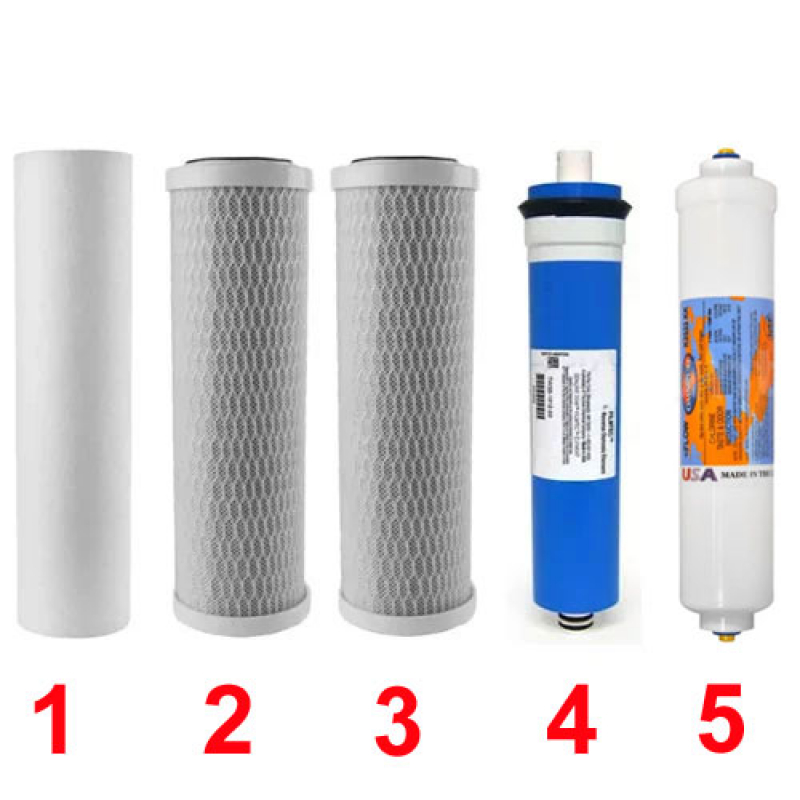 Filter Set With Membrane for 50 GPD Standard RO System With 3/8 QC Inline Filter