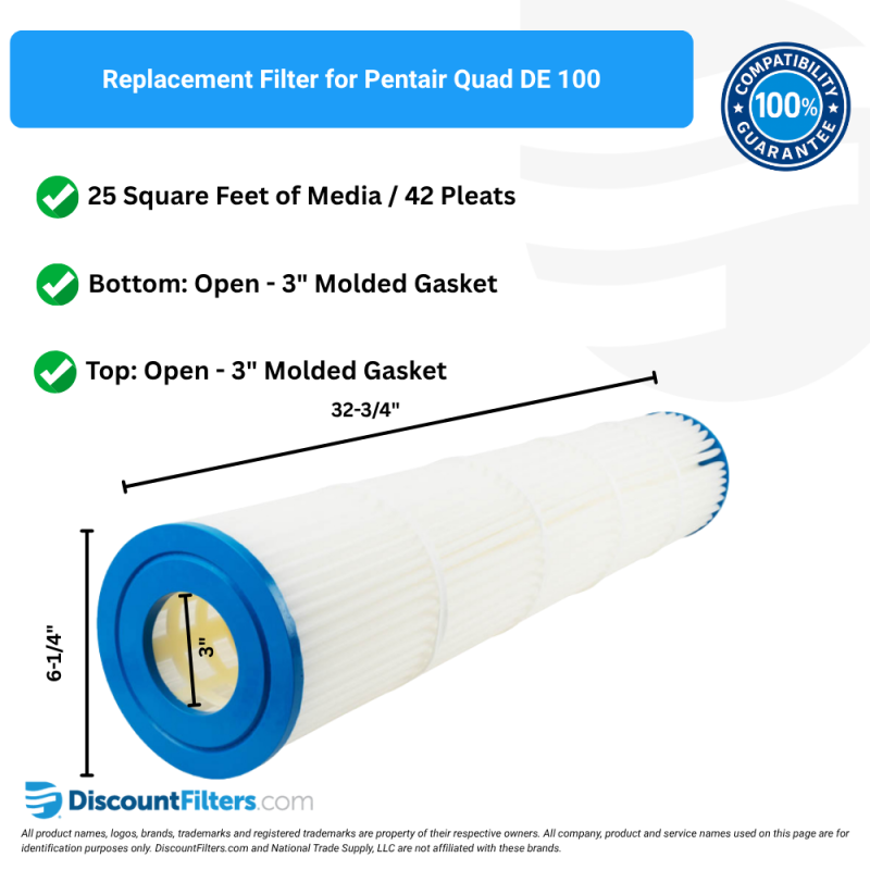ClearChoice Replacement Pool Filter for Pentair Quad DE 100, 6-pack
