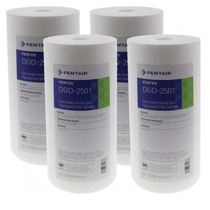Pentek DGD-2501 Dual Gradient Sediment Filter - 1 Micron, 4-Pack