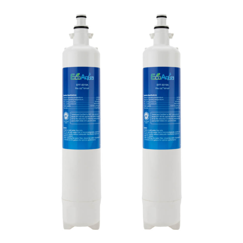 EcoAqua Replacement for GE RPWF Refrigerator Water Filter - No RFID Chip, 2-Pack