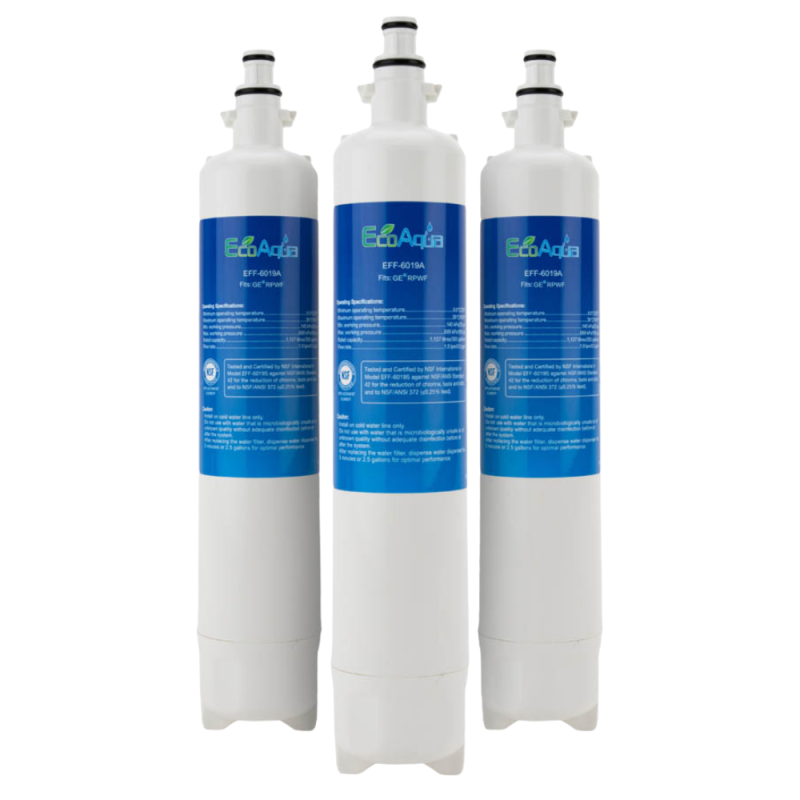 EcoAqua Replacement for GE RPWF Refrigerator Water Filter - No RFID Chip, 3-Pack
