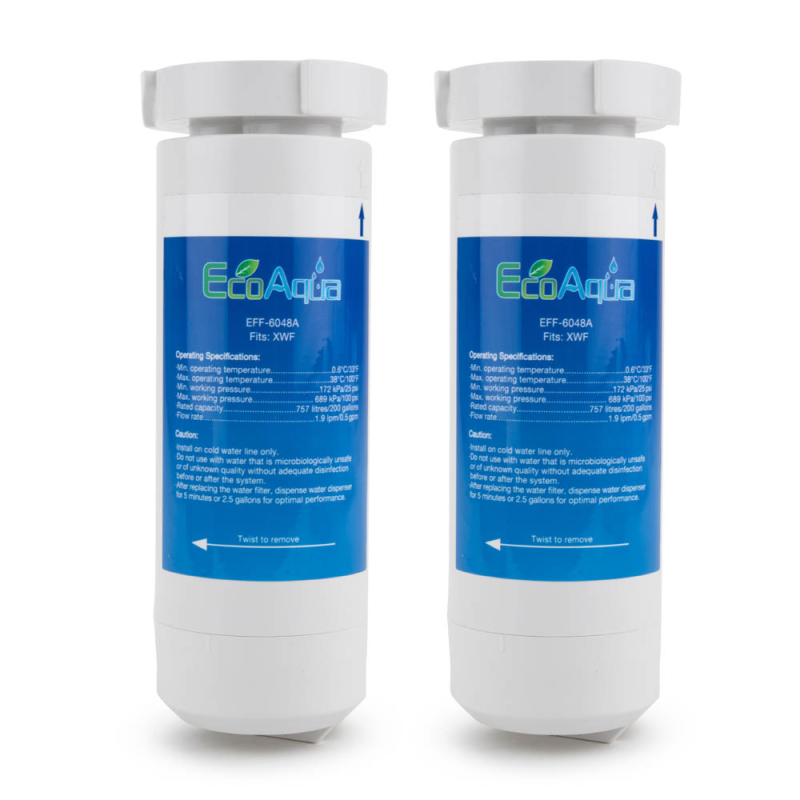 EcoAqua Replacement for GE XWF Refrigerator Water Filter - No RFID Chip, 2-Pack