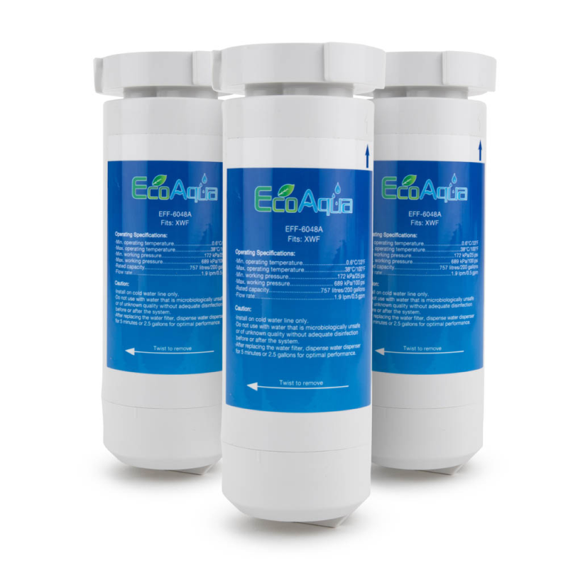 EcoAqua Replacement for GE XWF Refrigerator Water Filter - No RFID Chip, 3-Pack