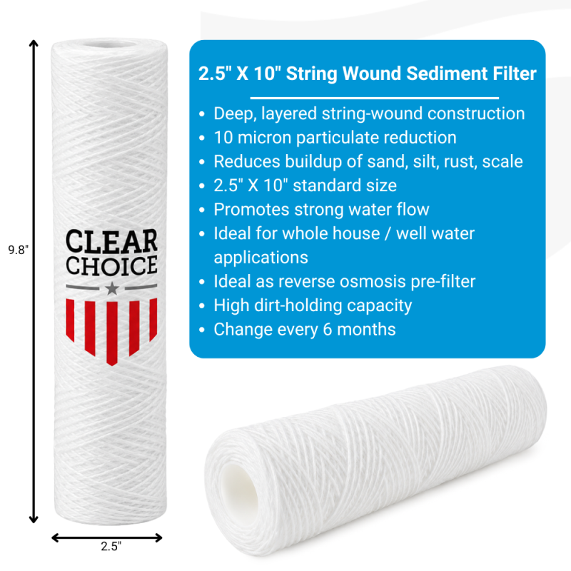 ClearChoice 2.5" x 10" String Wound Sediment Cartridge 10 micron, 2-Pack