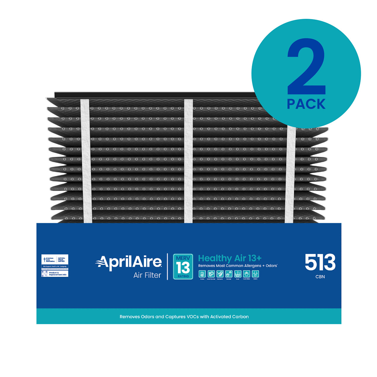 Aprilaire #513CBN MERV 13 Odor Reduction Replacement Filter, 2-Pack